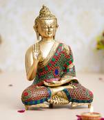 eCraftIndia Colorful Lord Buddha Handcrafted Brass Idol with Stone Work