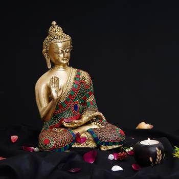 eCraftIndia Colorful Lord Buddha Handcrafted Brass Idol with Stone Work 3