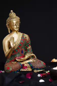 eCraftIndia Colorful Lord Buddha Handcrafted Brass Idol with Stone Work