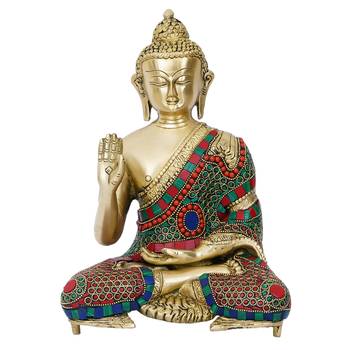 eCraftIndia Colorful Lord Buddha Handcrafted Brass Idol with Stone Work 4