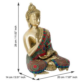 eCraftIndia Colorful Lord Buddha Handcrafted Brass Idol with Stone Work 5