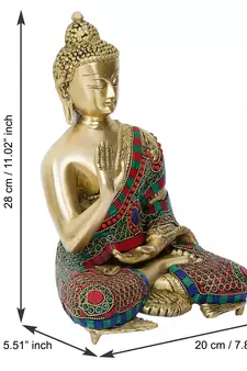 eCraftIndia Colorful Lord Buddha Handcrafted Brass Idol with Stone Work