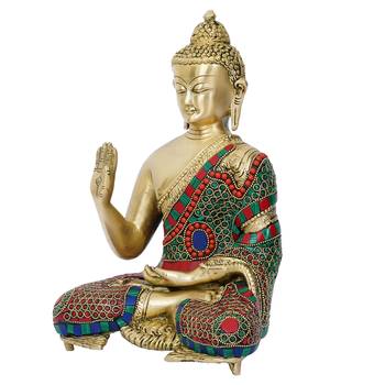 eCraftIndia Colorful Lord Buddha Handcrafted Brass Idol with Stone Work 6
