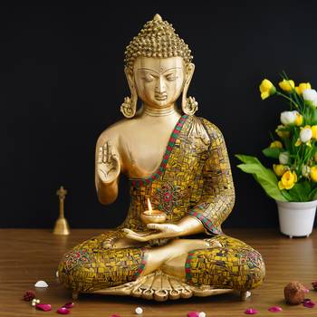 eCraftIndia Brass Meditating Lord Buddha Decorative Handcrafted Statue 1