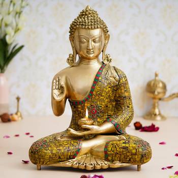 eCraftIndia Brass Meditating Lord Buddha Decorative Handcrafted Statue 2