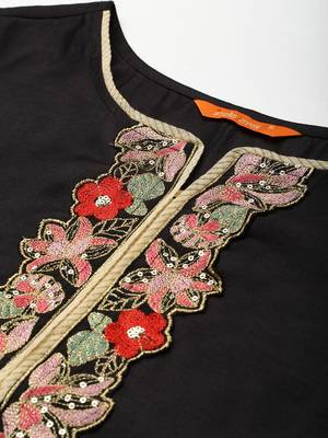 Indo Era Black Embroidered Straight Kurta Trouser With Dupatta Set 5