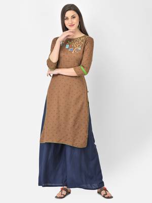 Span Brown Printed Straight Kurta 1
