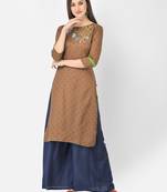 Span Brown Printed Straight Kurta