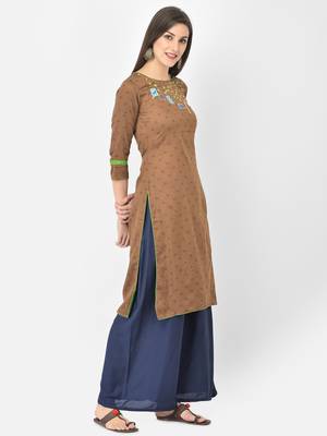 Span Brown Printed Straight Kurta 2