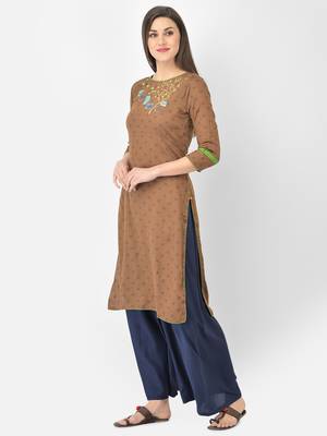 Span Brown Printed Straight Kurta 3