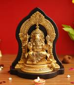 eCraftIndia Golden Lord Ganesha Brass Handcrafted Statue on Wooden Base