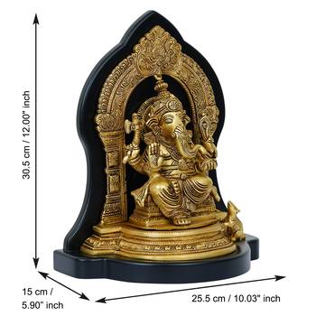 eCraftIndia Golden Lord Ganesha Brass Handcrafted Statue on Wooden Base 4