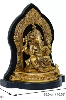 eCraftIndia Golden Lord Ganesha Brass Handcrafted Statue on Wooden Base
