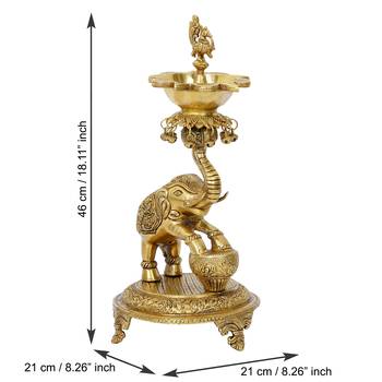 eCraftIndia Golden Decorative Elephant Brass Diya Stand for 5 Wicks 4