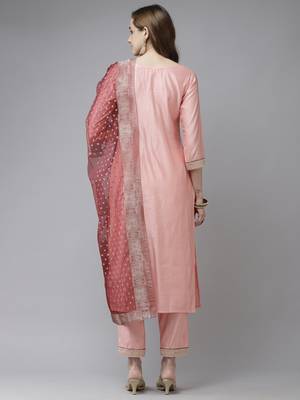 Indo Era Baby Pink Embroidered Straight Kurta Trouser With Dupatta Set 2