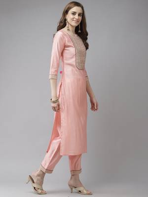Indo Era Baby Pink Embroidered Straight Kurta Trouser With Dupatta Set 3