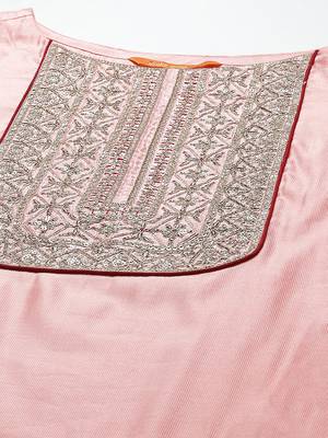 Indo Era Baby Pink Embroidered Straight Kurta Trouser With Dupatta Set 5