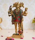 eCraftIndia Colorful Lord Panchmukhi Hanuman Handcrafted Brass Idol with Stone Work