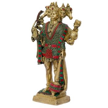 eCraftIndia Colorful Lord Panchmukhi Hanuman Handcrafted Brass Idol with Stone Work 3