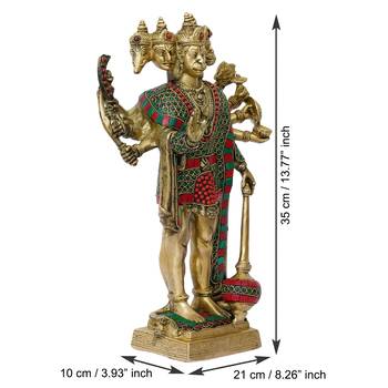 eCraftIndia Colorful Lord Panchmukhi Hanuman Handcrafted Brass Idol with Stone Work 4