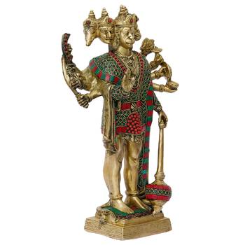 eCraftIndia Colorful Lord Panchmukhi Hanuman Handcrafted Brass Idol with Stone Work 6
