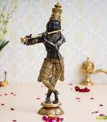 eCraftIndia Lord Krishna Playing Flute Decorative Brass Statue