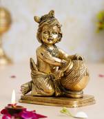 eCraftIndia Golden Bal Gopal Krishna having Makhan Brass Statue