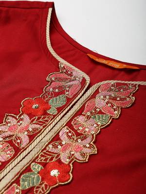 Indo Era Maroon Embroidered Straight Kurta Trouser With Dupatta Set 5
