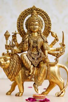 eCraftIndia Golden Goddess Durga Maa On Lion Brass Handcrafted Statue