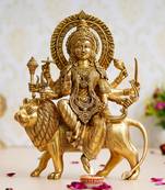 eCraftIndia Golden Goddess Durga Maa On Lion Brass Handcrafted Statue