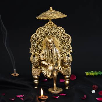 eCraftIndia Golden Sai Baba Brass Handcrafted Statue 1