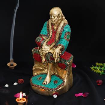 eCraftIndia Colorful Sai Baba Handcrafted Brass Idol with Stone Work 1