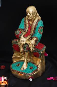 eCraftIndia Colorful Sai Baba Handcrafted Brass Idol with Stone Work