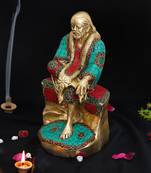 eCraftIndia Colorful Sai Baba Handcrafted Brass Idol with Stone Work