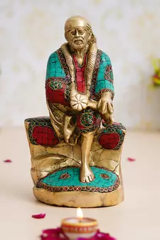 eCraftIndia Colorful Sai Baba Handcrafted Brass Idol with Stone Work