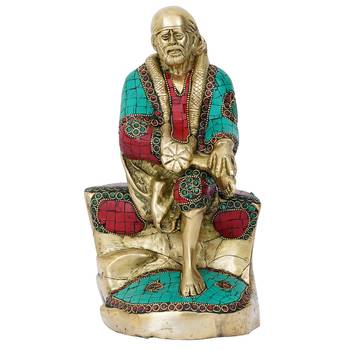 eCraftIndia Colorful Sai Baba Handcrafted Brass Idol with Stone Work 3