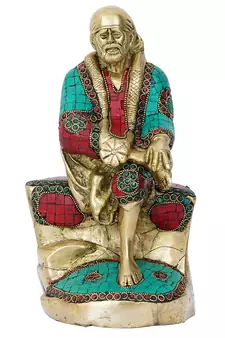 eCraftIndia Colorful Sai Baba Handcrafted Brass Idol with Stone Work