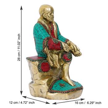 eCraftIndia Colorful Sai Baba Handcrafted Brass Idol with Stone Work 4
