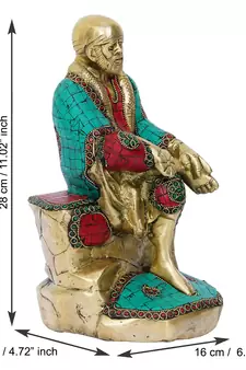 eCraftIndia Colorful Sai Baba Handcrafted Brass Idol with Stone Work