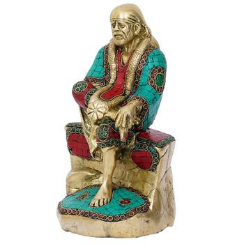 eCraftIndia Colorful Sai Baba Handcrafted Brass Idol with Stone Work 5