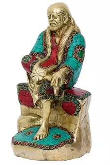 eCraftIndia Colorful Sai Baba Handcrafted Brass Idol with Stone Work
