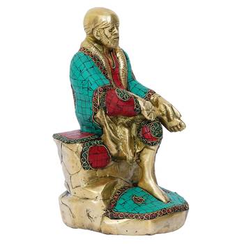 eCraftIndia Colorful Sai Baba Handcrafted Brass Idol with Stone Work 6