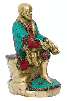 eCraftIndia Colorful Sai Baba Handcrafted Brass Idol with Stone Work