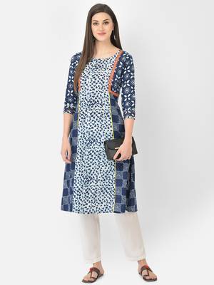 Span Blue Embroidered A-line Kurta 1