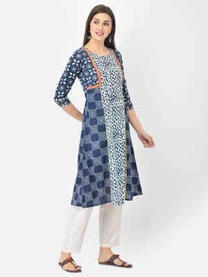 Span Blue Embroidered A-line Kurta 2