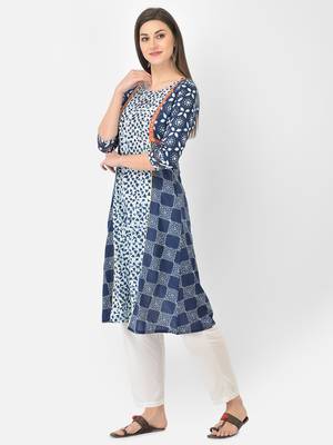 Span Blue Embroidered A-line Kurta 3
