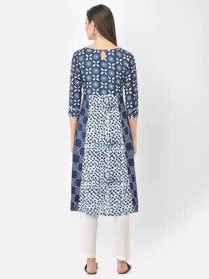 Span Blue Embroidered A-line Kurta 4