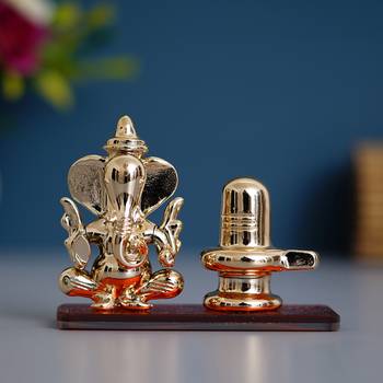 e craft india decorative lord ganesha with shivling statue - orange (50x20 cm) 1