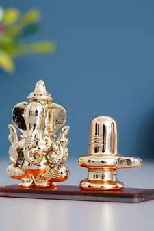 e craft india decorative lord ganesha with shivling statue - orange (50x20 cm)