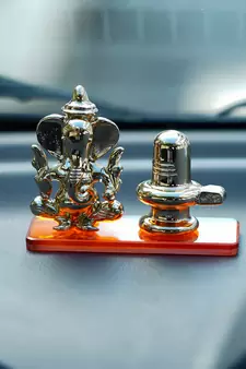 e craft india decorative lord ganesha with shivling statue - orange (50x20 cm)